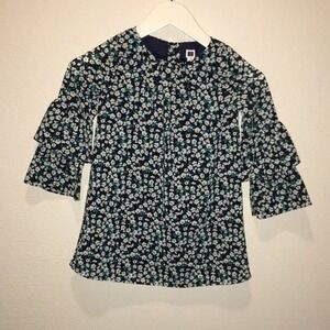 Janie and Jack Dress Floral ruffle sleeves Blue Green White flowy fall Size 4